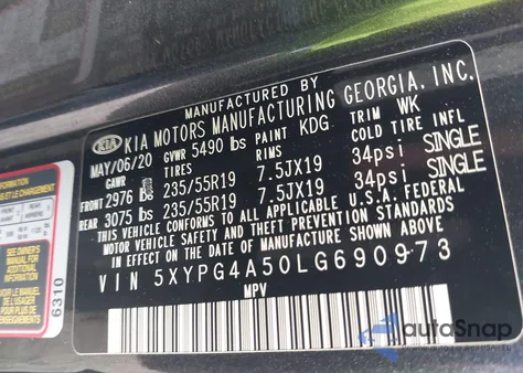 2020 Kia Sorento 3.3L S from USA, damaged, VIN 5XYPG4A50LG690973